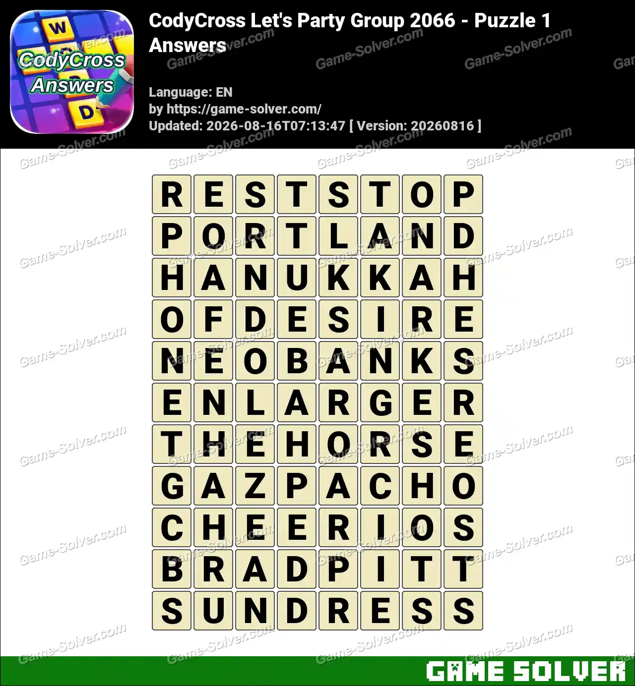 CodyCross Let’s Party Group 2066 – Puzzle 1 Answers